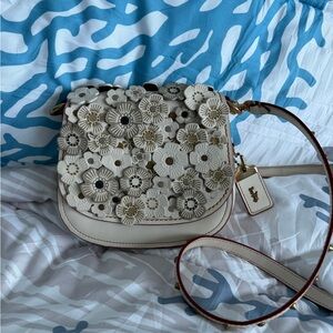 Coach White Floral Appliqué Crossbody with Gold Accents